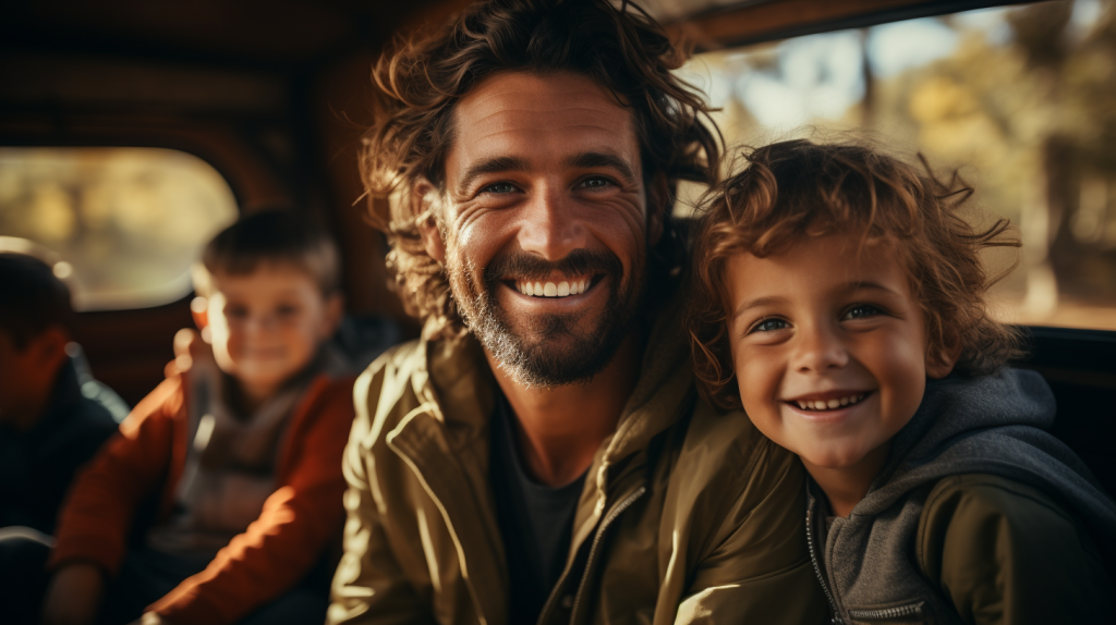 Padre de familia, tranquilo porque está viajando con un seguro que lo protege a él y sus seres queridos