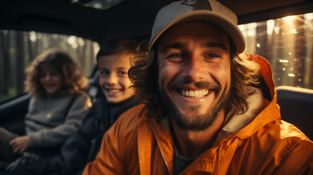 Padre de familia, tranquilo porque está viajando con un seguro que lo protege a él y sus seres queridos