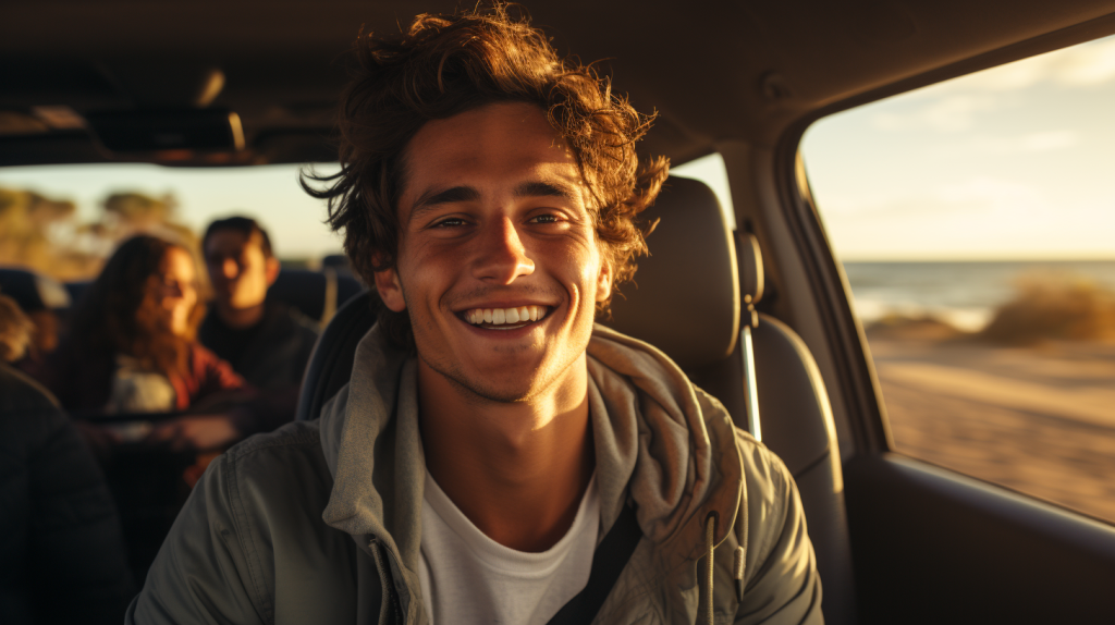 Chico feliz con préstamo sin perder el auto.